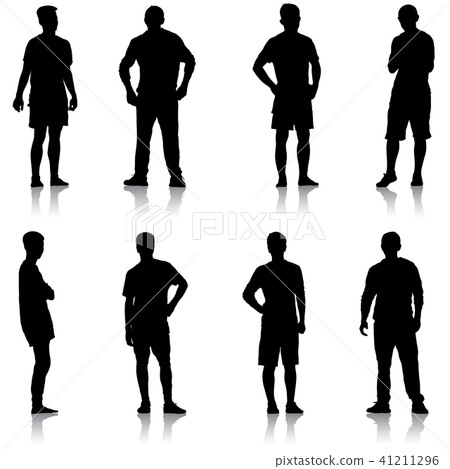 Set Black silhouette man standing, people on white 41211296