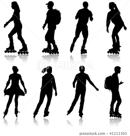 Black set silhouette of an athlete roller skates Black set silhouette of an athlete roller skates 41211303