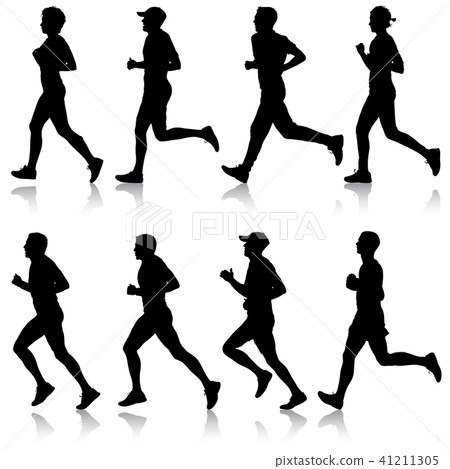 Set Of Silhouettes. Runners On Sprint, Man Woman - 스톡일러스트 [41211305] - Pixta