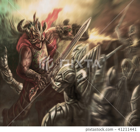 Undefeated warrior in cloak with sword and cannon Undefeated warrior in cloak with sword and cannon 41211441