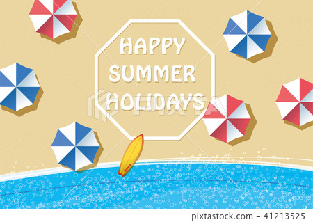 夏天圖像|炎熱的夏天明信片設計（側身）|沙灘和沙灘傘|夏天圖像 41213525