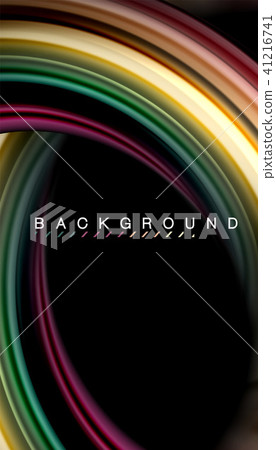 Abstract wave lines fluid rainbow style color stripes on black background 41216741