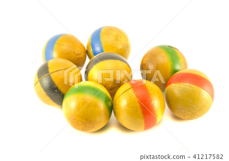 old cracked wooden game balls isolated on white 41217582