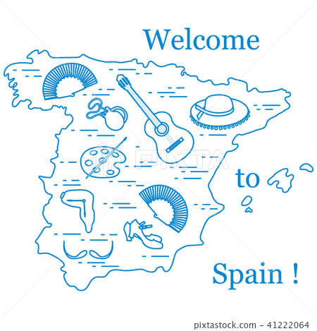 various symbols of Spain arranged in a circle 41222064