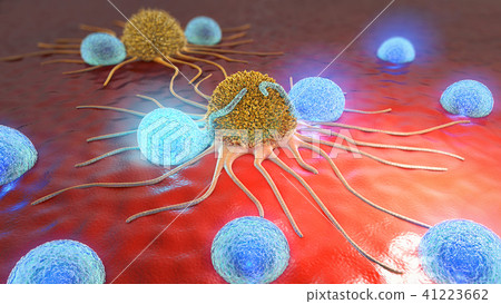 3d illustration of a cancer cell and lymphocytes 41223662
