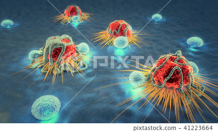 3d illustration of cancer cells and lymphocytes 3d illustration of cancer cells and lymphocytes 41223664