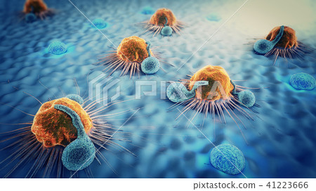 3d illustration of cancer cells and lymphocytes 41223666