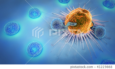 3d illustration of a cancer cell and lymphocytes 41223668