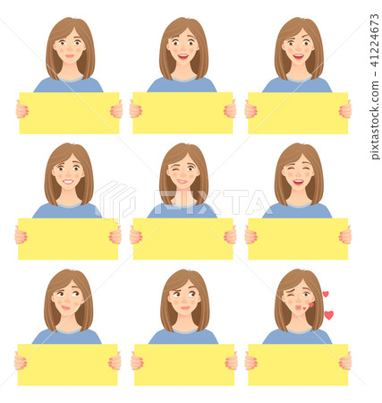 woman holding sign set 41224673
