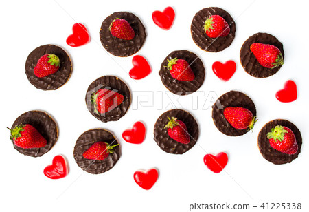 Round strawberry cookies dessert on white Round strawberry cookies dessert on white 41225338