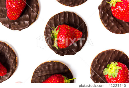 Round strawberry cookies dessert on white Round strawberry cookies dessert on white 41225340