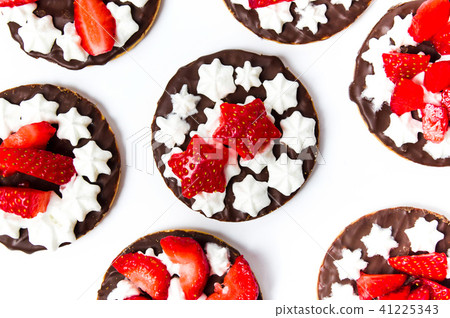 Round strawberry cookies on white background Round strawberry cookies on white background 41225343