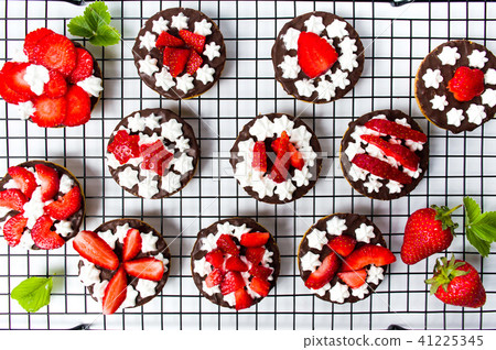 Round strawberry cookies on white background Round strawberry cookies on white background 41225345