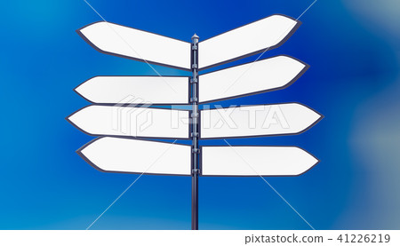 signpost in front of blue sky with blank arrows signpost in front of blue sky with blank arrows 41226219