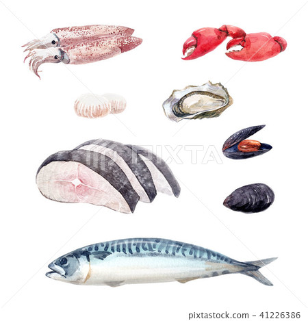 Watercolor sea food set Watercolor sea food set 41226386