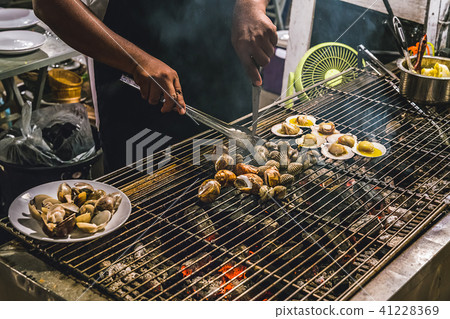 grilled fresh seafood clam scallop cockle cooking 41228369