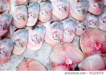 Fresh removed-skin sole fish & pieces of mackerel 41228370