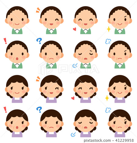 中年爸爸母親男性和女性面部表情可愛的平面圖標集 中年爸爸母親男性和女性面部表情可愛的平面圖標集 41229958