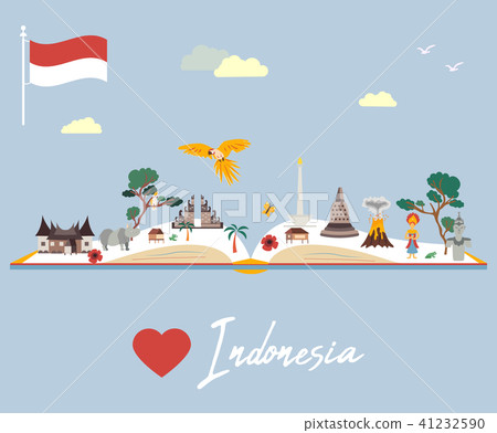 Indonesian map with animals and landmarks 41232590