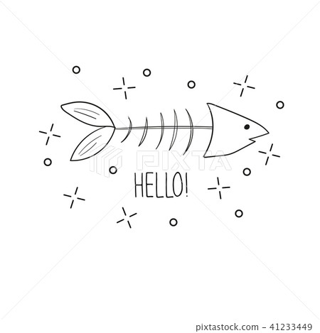 Hand drawn fish skeleton. Sketch style. Vector illustration. T-shirt print 41233449
