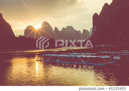 Sunset at Li River, Xingping, Guilin, China. 41235455