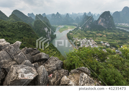 Landscape of Guilin, Li River and Karst mountains. 41235473