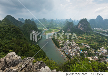 Landscape of Guilin, Li River and Karst mountains. 41235475
