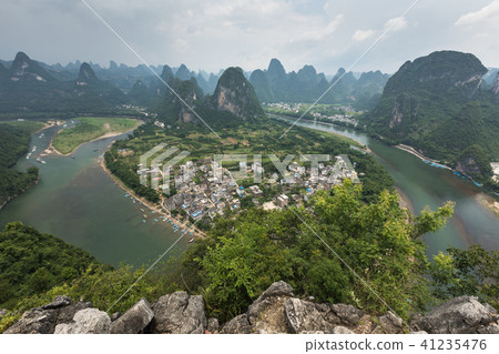 Landscape of Guilin, Li River and Karst mountains. 41235476