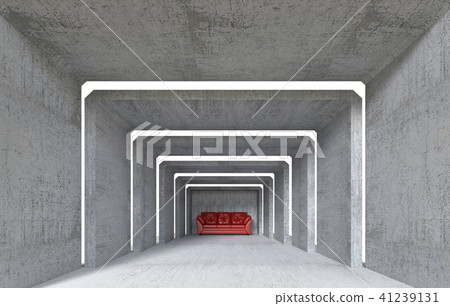 one red sofa in concrete room, 3d render.