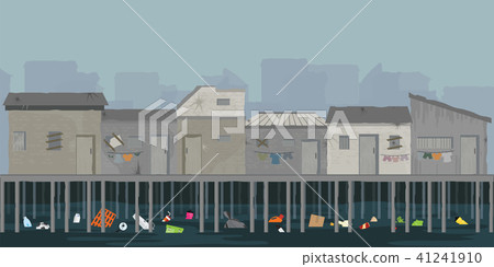 Landscape of wooden house on the riverbank. 41241910