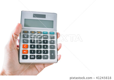 man holding calculator isolated background man holding calculator isolated background 41243818