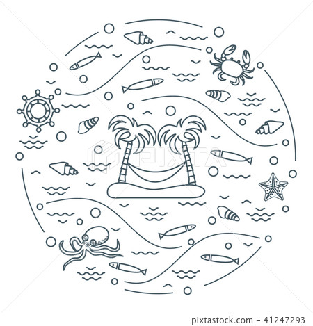 octopus, fish, island with palm trees and a octopus, fish, island with palm trees and a 41247293