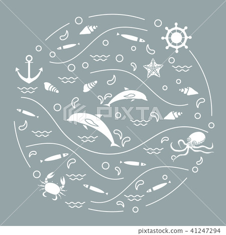dolphins, octopus, fish, anchor, helm, waves, dolphins, octopus, fish, anchor, helm, waves, 41247294