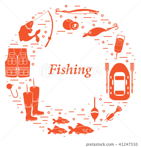 Different tools for fishing arranged in a circle 41247310