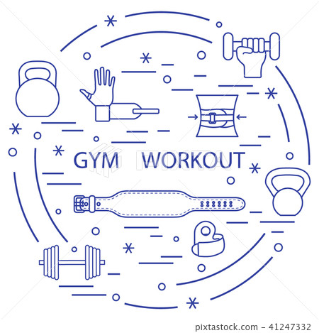 Powerlifting gym workout elements arranged in a 41247332