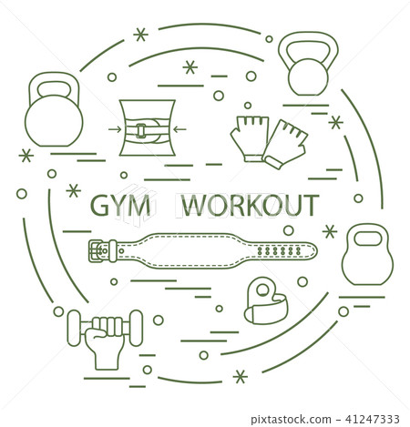 Powerlifting gym workout elements arranged in a Powerlifting gym workout elements arranged in a 41247333