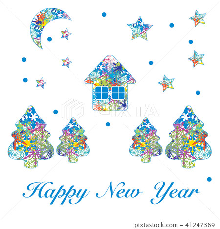 Christmas tree, house, moon and stars with 41247369