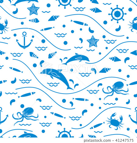 Cute seamless pattern with dolphins, octopus, 41247575