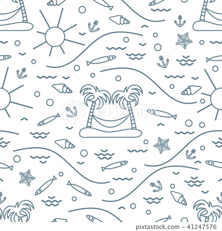 Cute seamless pattern with fish, island with palm 41247576