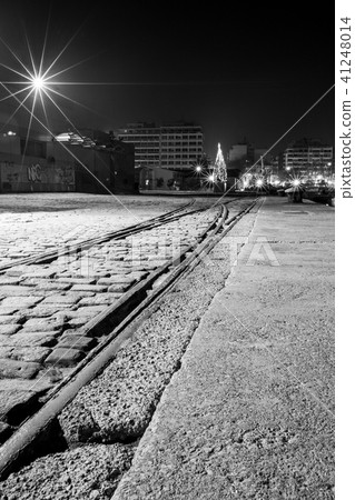 Thessaloniki, Greece, night harbor rails 41248014