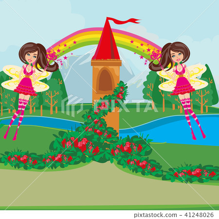fairytale tower and beautiful fairies fairytale tower and beautiful fairies 41248026