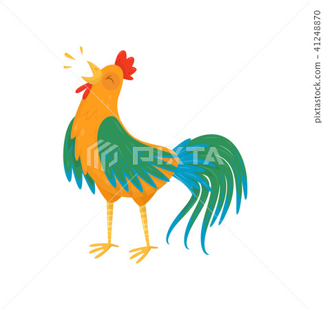 Cartoon rooster character singing song. Male domestic fowl. Farm bird. Flat vector element for Cartoon rooster character singing song. Male domestic fowl. Farm bird. Flat vector element for 41248870