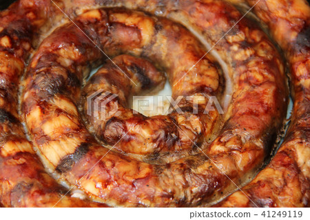 Sausage home-made from natural meat in rings Sausage home-made from natural meat in rings 41249119