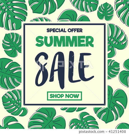 Summer Sale - flyer with exotic leaves. Vector. Summer Sale - flyer with exotic leaves. Vector. 41251408