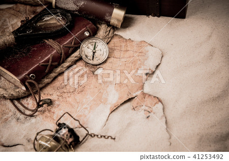 Columbus day. Pirates and treasure with worldmap Columbus day. Pirates and treasure with worldmap 41253492
