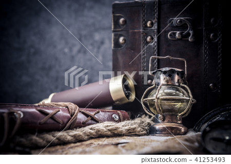 Columbus day. Pirates and treasure with worldmap Columbus day. Pirates and treasure with worldmap 41253493