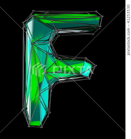 Capital latin letter F in low poly style green color isolated on black background 41253530