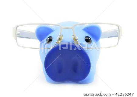 Blue piggy bank with glasses 41256247