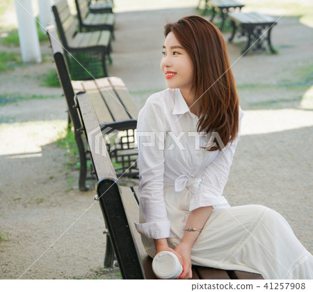 肖像，模型，咖啡，放鬆，女人模型 41257908