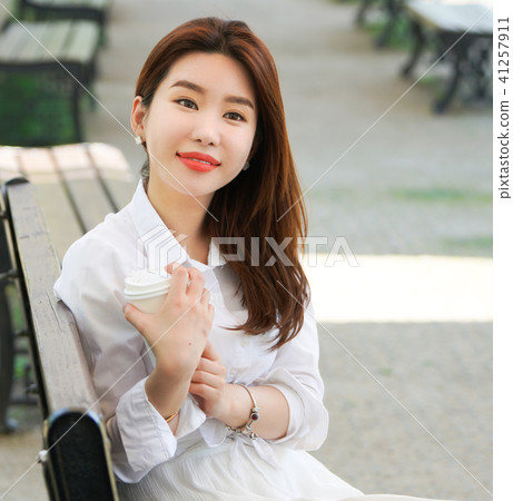 肖像，模型，咖啡，放鬆，女人模型 41257911